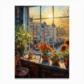 Sunflowers On The Window Sill Canvas Print