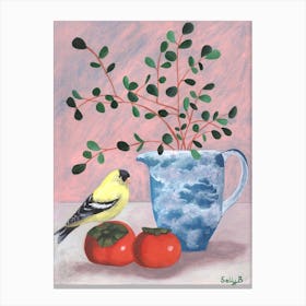 Chinoiserie Bird And Persimmons Canvas Print