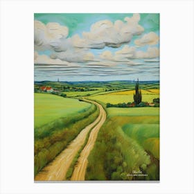 Green plains, distant hills, country houses,renewal and hope,life,spring acrylic colors.12 Canvas Print