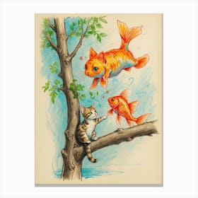 Koi Fish And Cat Canvas Print