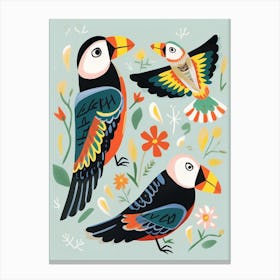 Folk Style Bird Painting Puffin 6 Canvas Print