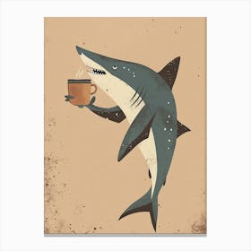 Shark Drinking Coffee Muted Pastels 1 Canvas Print