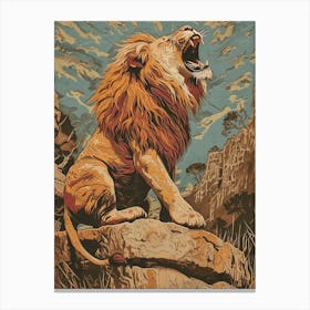 Barbary Lion Relief Illustration On A Cliff 3 Canvas Print