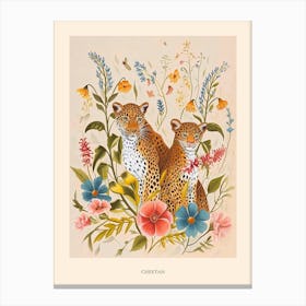 Folksy Floral Animal Drawing Cheetah 4 Poster Canvas Print