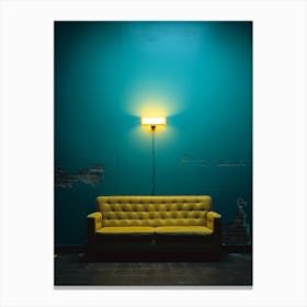 Yellow Couch In A Blue Room Canvas Print