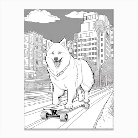 American Eskimo Dog Skateboarding Line Art 4 Canvas Print