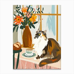 Tea Time With A Norwegian Forest Cat 4 Canvas Print