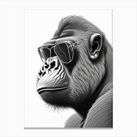 Side Profile Of A Gorilla Gorillas Pencil Sketch 1 Canvas Print