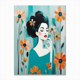 Asian Woman With Flowers Canvas Print