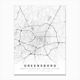 Greensboro North Carolina USA White Map Canvas Print