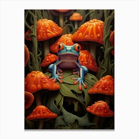 Red Eyed Tree Frog Mushroom Canvas Print