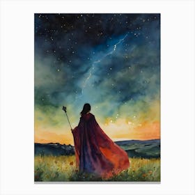 Power - A Witch With a Scepter Harnesses Lightening - Witchy Pagan Goddess Artwork Fairytale Empowerment Witchcraft Elemental Altar Tarot Wheel of The Year Stars Envoking Canvas Print