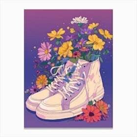 Retro Sneakers With Flowers 90s Illustration 2 Canvas Print