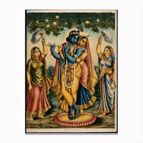 Radha and Krishna flanked by two devotees. Canvas Print