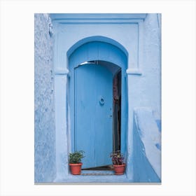 Open Blue Door with plants | Chefchaouen | Morocco Canvas Print