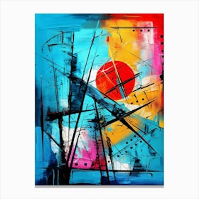Ocean V, Avant Garde Modern Vibrant Abstract Painting with Blue Background Canvas Print