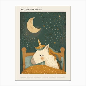 Unicorn Sleeping Under The Duvet At Night Muted Pastels 3 Poster Canvas Print