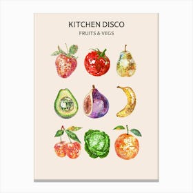 Kitchen Disco Fruits Vegetables Disco Ball Canvas Print