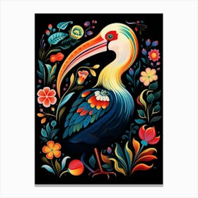 Folk Bird Illustration Pelican 3 Canvas Print