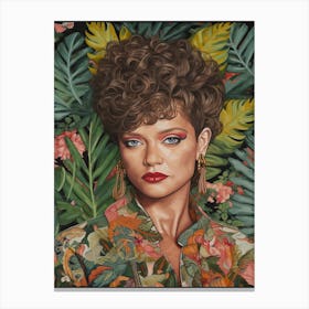 Floral Handpainted Portrait Of Rihanna  1 Canvas Print