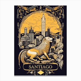 Santiago, Chile, Tarot Card Travel  Line Art 3 Canvas Print