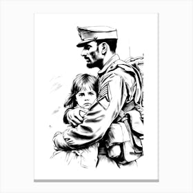 Soldier Holds A Child Canvas Print