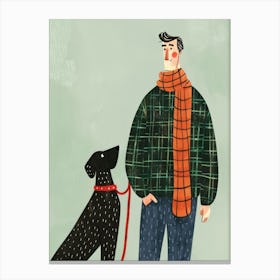 Illustration Of A Man And His Dog 2 Canvas Print