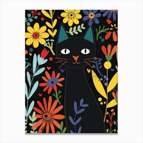 Black Cat In Flowers 4 Canvas Print