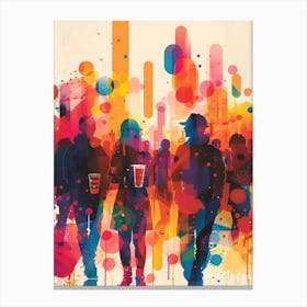People Walking In A City, Vibrant, Bold Colors, Pop Art Canvas Print