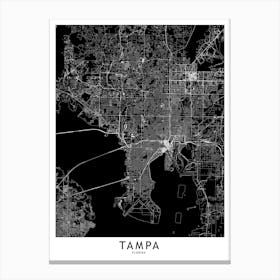 Tampa Black And White Map Canvas Print