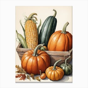 Holiday Illustration With Pumpkins, Corn, And Vegetables (20) Canvas Print