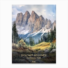 Dolomiti Bellunesi National Park Italy Watercolour 3 Canvas Print