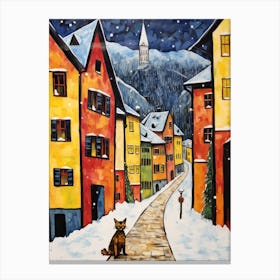 Cat In The Streets Of Interlaken   Switzerland With Snow 4 Canvas Print