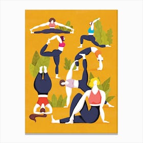 Mustard Yoga Pilates Stretching Poses Women Excersice Gymnastics Canvas Print