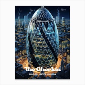 The Gherkin London United Kingdom Nighttime Travel Art Canvas Print