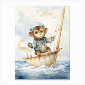 Monkey Painting Sailing Watercolour 1 Canvas Print
