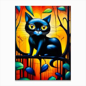 Black Cat In The Forest Canvas Print