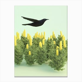 Crow Flying In The Forest Canvas Print