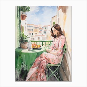 At A Cafe In Rabat Morocco Watercolour Canvas Print