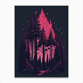 A Fantasy Forest At Night In Red Theme 34 Canvas Print