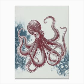 Octopus In The Ocean With Plants 1 Canvas Print