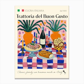 Trattoria Del Buon Gusto Trattoria Italian Poster Food Kitchen Canvas Print