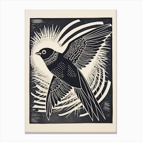 B&W Bird Linocut Swallow 2 Canvas Print