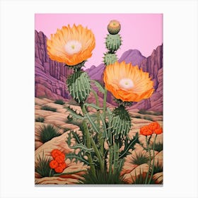 Mexican Style Cactus Illustration Hedgehog Cactus 1 Canvas Print