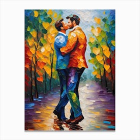 Two Lovers Kissing In The Park Canvas Print