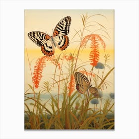 Butterflies In The Grass Japanese Style Painting 3 Canvas Print