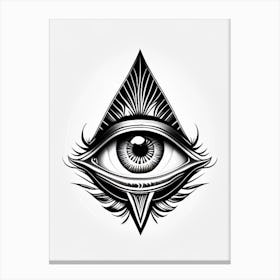 Third Eye Symbolism, Symbol, Third Eye Simple Black & White Illustration 3 Canvas Print