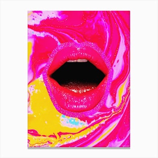 Pink Paint Lips Collage Yellow & Pink Canvas Print