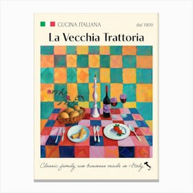 La Vecchia Trattoria Trattoria Italian Poster Food Kitchen Canvas Print