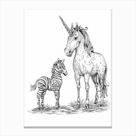 A Unicorn & Zebra Black And White 2 Canvas Print
